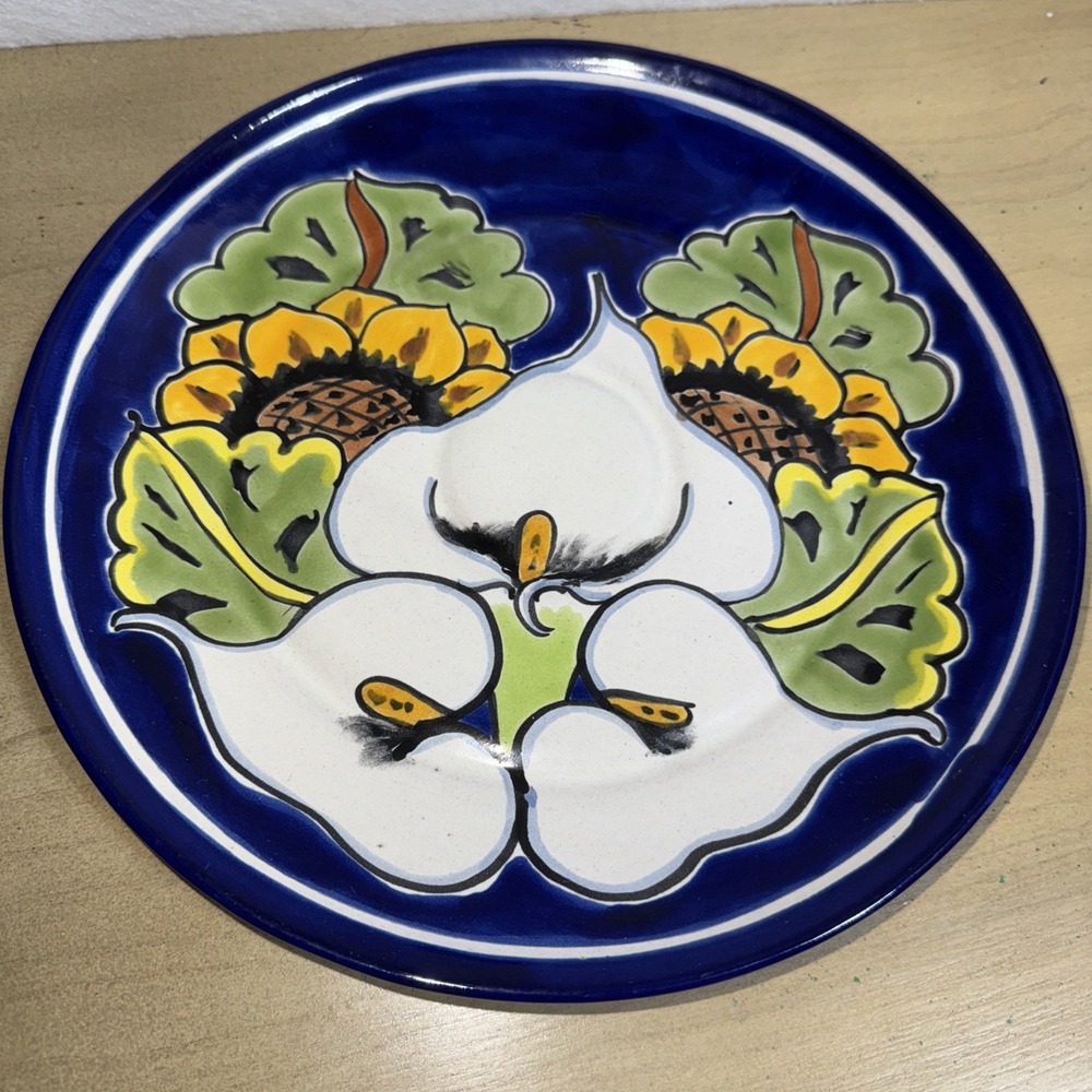 TALAVERA MEXICAN POTTERY PLATE CALLA LILIES AND SUNFLOWERS 10.5" - Picture 6 of 6